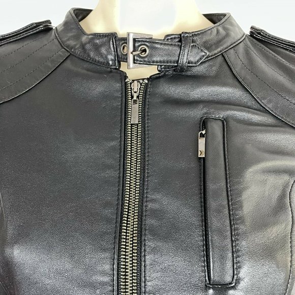 Cue Women's Leather Biker Black Jacket Size 8 A2 - Picture 2 of 12